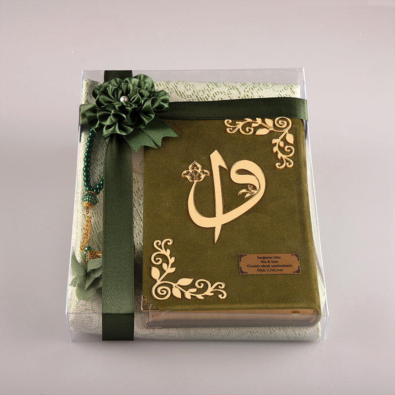 Asetat Kutulu Yeşil Kadife Kuran-ı Kerim Seti