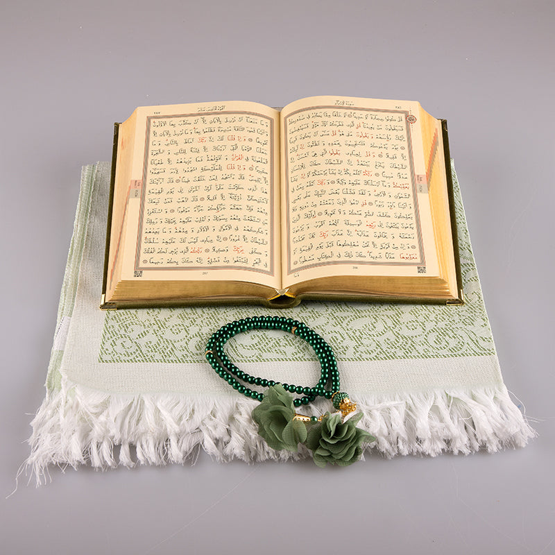 Asetat Kutulu Yeşil Kadife Kuran-ı Kerim Seti