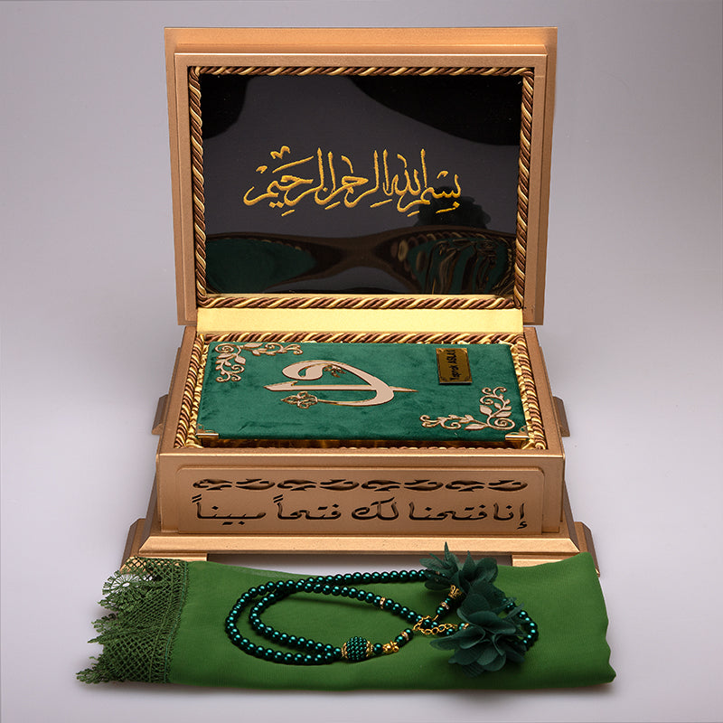 Ahşap Sandıklı Zümrüt Yeşil Kur’an-ı Kerim Seti