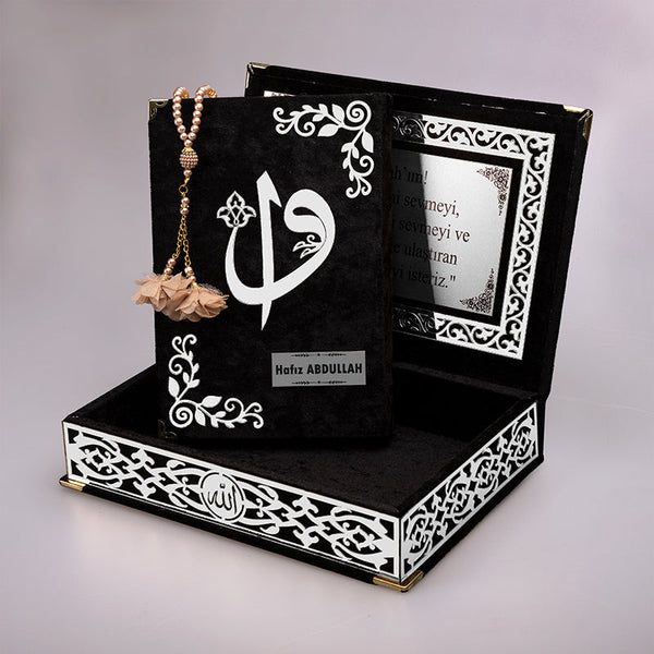 Kadife Kutulu Siyah Gümüş Süsleme Kur'an-ı Kerim