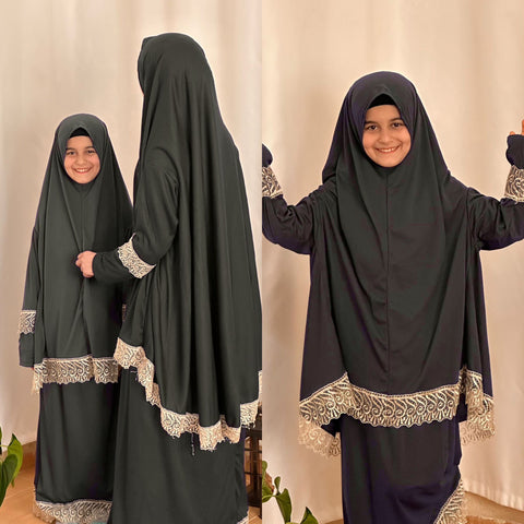 İkili Anne-Kız Siyah Namaz Elbisesi